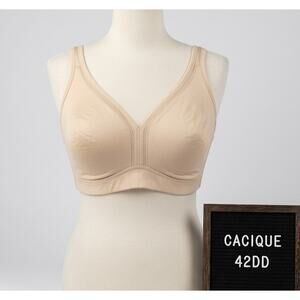 Cacique Bra 42DD Beige Wireless Unlined Full Coverage No Wire Comfortable Soft